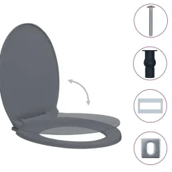 Best vidaXL Toalettsits mjuk stängning snabbfäste oval Grå