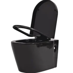 New vidaXL Toalettstol vägghängd keramisk Svart