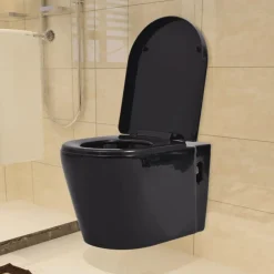New vidaXL Toalettstol vägghängd keramisk Svart