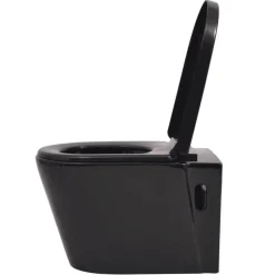 New vidaXL Toalettstol vägghängd keramisk Svart