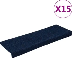 vidaXL Trappmattor självhäftande 15 st 65x21x4 cm marinblå rektangulär kant