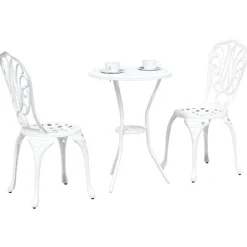 Best vidaXL Trädgårds Bistro Set 3 pcs Aluminium Vit