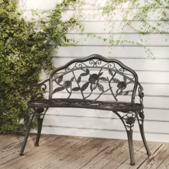 Sale vidaXL Trädgårdsbänk 100 cm gjuten aluminium Svart