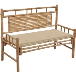 vidaXL Trädgårdsbänk med dyna 120 cm bambu Beige