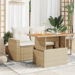 vidaXL Trädgårdsbord beige 100x55x73 cm konstrotting och akaciaträ