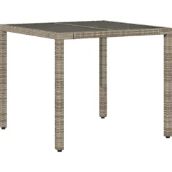vidaXL Trädgårdsbord med glasskiva grå 90x90x75 cm konstrotting