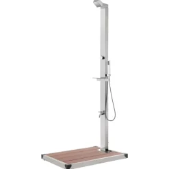 vidaXL Trädgårdsdusch med brunt golv 225 cm rostfritt stål
