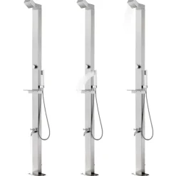 vidaXL Trädgårdsdusch med brunt golv 225 cm rostfritt stål