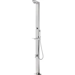 vidaXL Trädgårdsdusch med brunt golv 225 cm rostfritt stål
