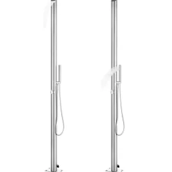vidaXL Trädgårdsdusch med t golv 225 cm rostfritt stål Brun