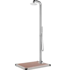 vidaXL Trädgårdsdusch med brunt golv 230 cm rostfritt stål
