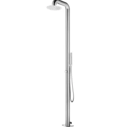 vidaXL Trädgårdsdusch med brunt golv 230 cm rostfritt stål