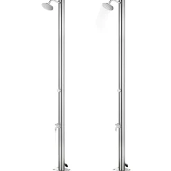 Best vidaXL Trädgårdsdusch med tt golv 220 cm rostfritt stål Grå