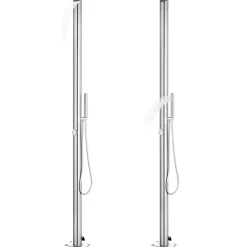 vidaXL Trädgårdsdusch med grått golv 225 cm rostfritt stål