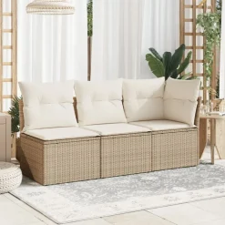 Clearance vidaXL Trädgårdsfåtölj utan armstöd med dynor konstrotting Beige