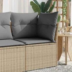 Clearance vidaXL Trädgårdsfåtölj utan armstöd med dynor beige konstrotting beige och grå
