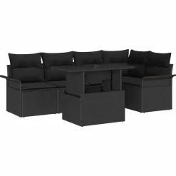 Sale vidaXL Trädgårdsoffset med kudde med lagring 6 pcs Poly Rattan Svart