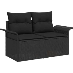 Sale vidaXL Trädgårdsoffset med kudde med lagring 6 pcs Poly Rattan Svart
