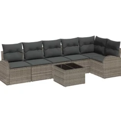 Sale vidaXL Trädgårdsoffset med kudde med lagring 7 pcs konstrotting Grå