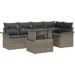 Discount vidaXL Trädgårdsoffset med kudde 6 pcs konstrotting Grå