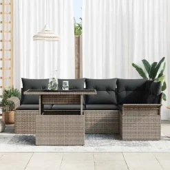 Discount vidaXL Trädgårdsoffset med kudde 6 pcs konstrotting Grå