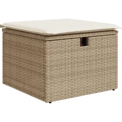 vidaXL Trädgårdspall med dyna beige 55x55x37 cm konstrotting