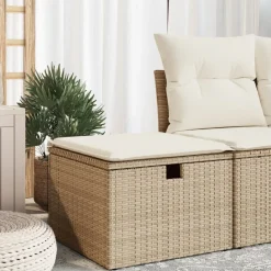vidaXL Trädgårdspall med dyna beige 55x55x37 cm konstrotting