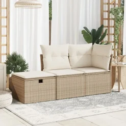 vidaXL Trädgårdspall med dyna beige 55x55x37 cm konstrotting