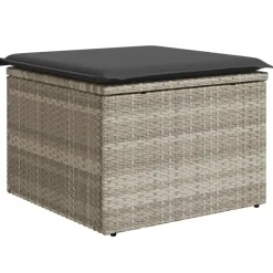 Sale vidaXL Trädgårdspall med dyna 55x55x37 cm konstrotting Ljusgrå