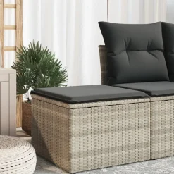 Sale vidaXL Trädgårdspall med dyna 55x55x37 cm konstrotting Ljusgrå