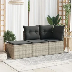 Sale vidaXL Trädgårdspall med dyna 55x55x37 cm konstrotting Ljusgrå