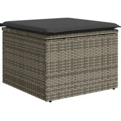 Outlet vidaXL Trädgårdspall med dyna 55x55x37 cm konstrotting Grå