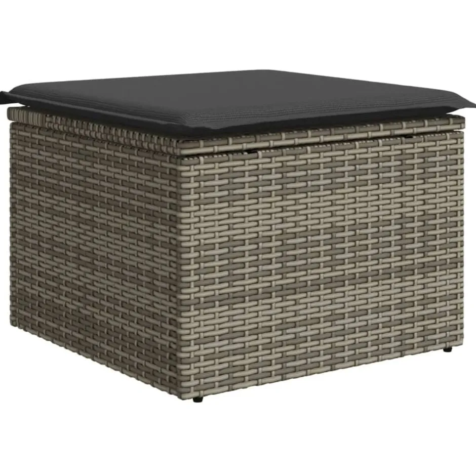 Outlet vidaXL Trädgårdspall med dyna 55x55x37 cm konstrotting Grå