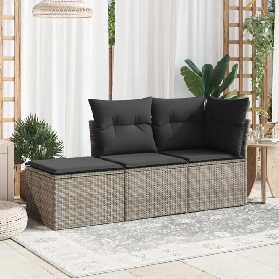 Outlet vidaXL Trädgårdspall med dyna 55x55x37 cm konstrotting Grå