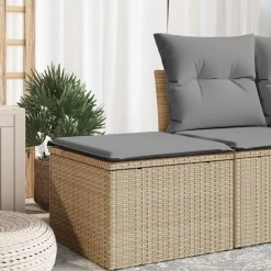 vidaXL Trädgårdspall med dyna beige 55x55x37 cm konstrotting