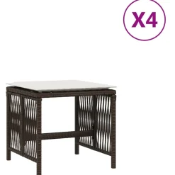 vidaXL Trädgårdspallar med dynor 4 st brun 41x41x36 cm konstrotting