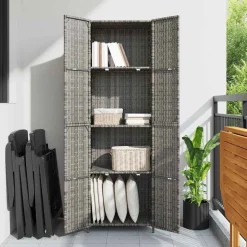 Sale vidaXL Trädgårdsskåp 59x40x180 cm konstrotting Grå