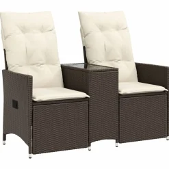 Best vidaXL Trädgårdssoffa fällbar 2-sits med bord konstrotting Brun