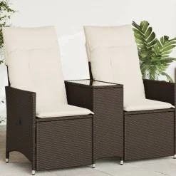 Best vidaXL Trädgårdssoffa fällbar 2-sits med bord konstrotting Brun