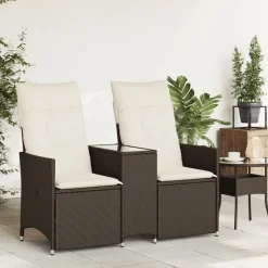 Best vidaXL Trädgårdssoffa fällbar 2-sits med bord konstrotting Brun
