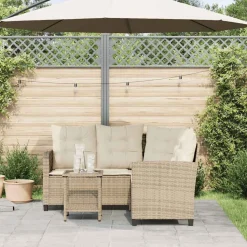 vidaXL Trädgårdssoffa med bord och kuddar L-formad beige konstrotting