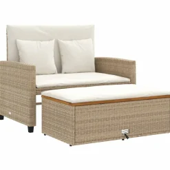 Best vidaXL Trädgårdssoffa med dynor 2-sits beige konstrotting & akaciaträ beige och gräddvit