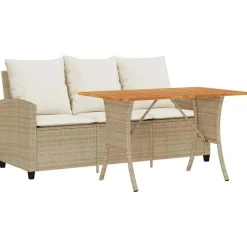 Discount vidaXL Trädgårdssoffa 3-sits med dynor och bord konstrotting Beige