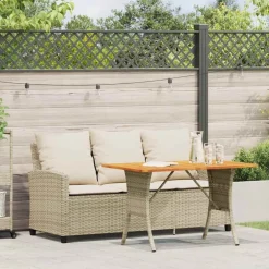 Discount vidaXL Trädgårdssoffa 3-sits med dynor och bord konstrotting Beige