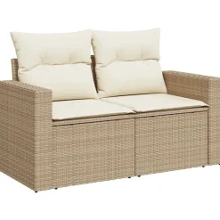 vidaXL Trädgårdssoffa 2-sits med dynor konstrotting beige