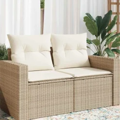 vidaXL Trädgårdssoffa 2-sits med dynor konstrotting beige