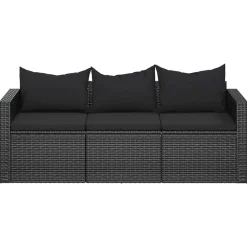 Discount vidaXL Trädgårdssoffa 3-sits med dynor konstrotting Svart