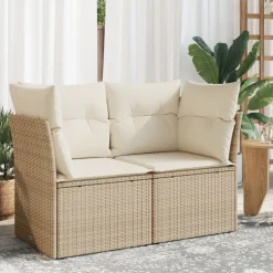 Outlet vidaXL Trädgårdssoffa 2-sits med dynor konstrotting Beige