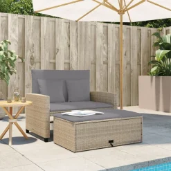 vidaXL Trädgårdssoffa 2-sits med dynor konstrotting beige