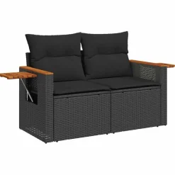 Discount vidaXL Trädgårdssoffset med dynor 7 delar konstrotting akaciaträ Svart